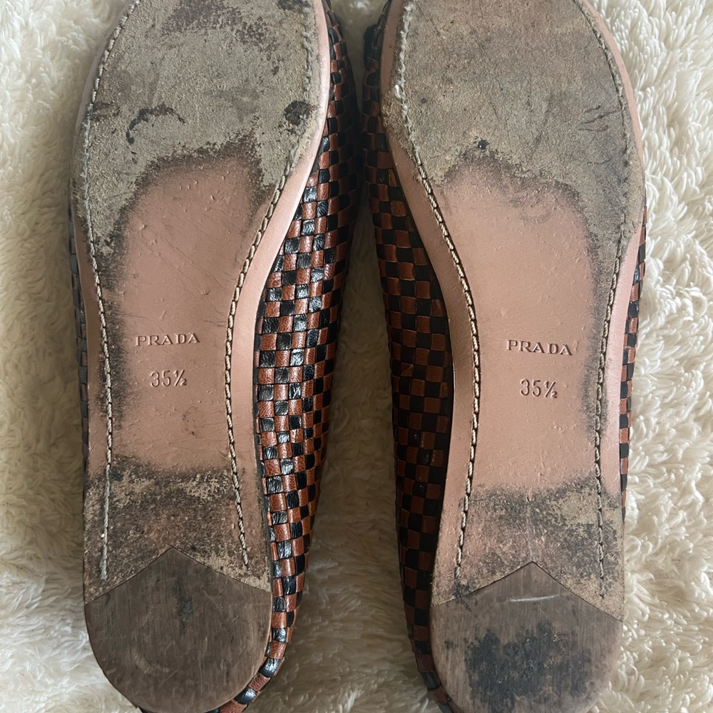 Prada Black/Cognac Woven Flats - Picture 3 of 3